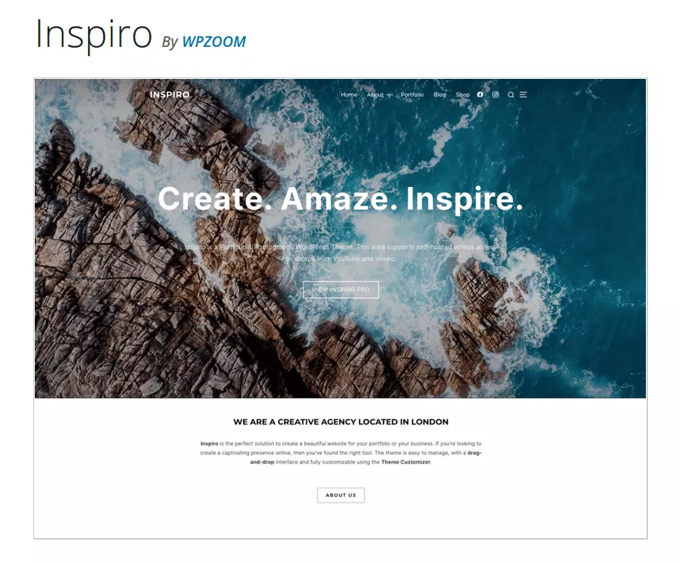 Image: Preview of the WordPress theme “Inspiro” on WordPress.org