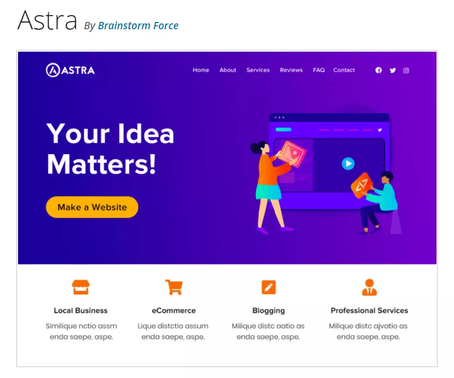 Image: Preview of the WordPress theme “Astra” on WordPress.org